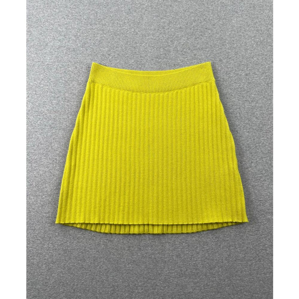Free People Eliza Knit Mini Skirt Size L Chartreuse Green Ribbed Pull-On Bodycon
